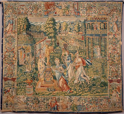Pomonen (Pomona) hedelmänymfin lahjat Brysselin valmistajien kuvakudos. 1500-luvun Genes, Musei di Strada Nuova tekijältä Belgian School