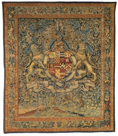 Verdure kuvakudos Leicesterin jaarlin Robert Dudleyn käsivarsilla (yksi parista, jossa on 47,1), valmistettu Flanderissa, Belgiassa, noin 1570-85 (villaa ja silkkiä) tekijältä Belgian School