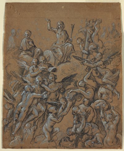 Piirros, Kristus kirkkaudessa enkelien kanssa, n. 1630. tekijältä Belisario Corenzio