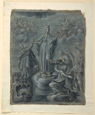 Piirustus, Recto: Neitsyt Marian kruunajaiset, n. 1630. tekijältä Belisario Corenzio