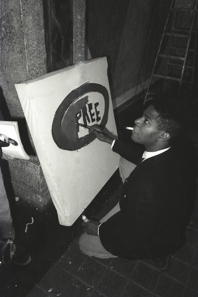 Jean-Michael Basquiatin maalaus "Pree" New Yorkin Area-keskuksessa. tekijältä Ben Buchanan