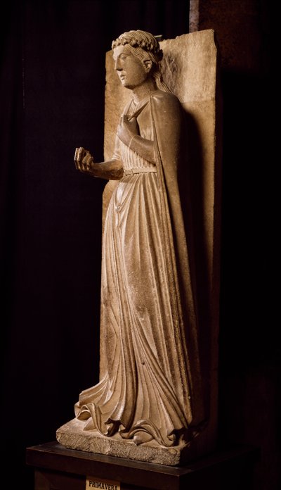 Kevät, veistos Cycle of Seasons, kirjoittanut Benedict Antelami (1178-1233), Parman kastekappeli, Emilia-Romagna, Italia tekijältä Benedetto Antelami