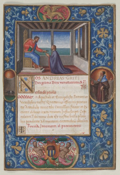 Lehti toimeksiannosta: Pyhä Markus antaa Venetsian avaimet Francesco de Priulille, n. 1523-1524. tekijältä Benedetto Bordone