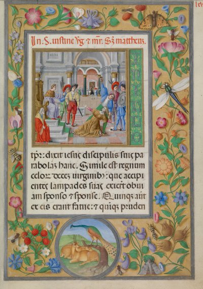 Pyhän Giustinan marttyyrikuolema. Santa Giustinan evankeliumista (CBL W.107, f.65r). tekijältä Benedetto Bordone