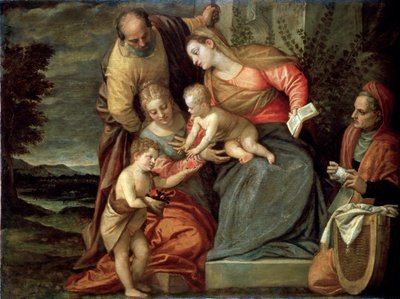 Pyhä perhe pyhien Katariina, Anna ja Johannes Kastaja, c1580-c1582 tekijältä Benedetto Caliari