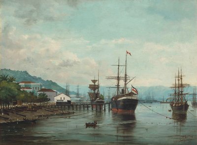 Benedito Calixto - Santosin satama, SP (vasemmalla), 1890. tekijältä Benedito Calixto