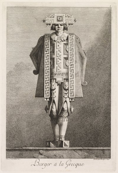 Kreikkalainen naamiainen: Shepherd a la Grecque, levy 5, 1771. tekijältä Benigno Bossi