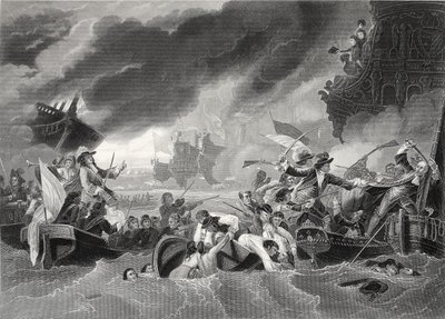 La Hoguen taistelu, kaiverrus W. French (litho) tekijältä Benjamin (after) West
