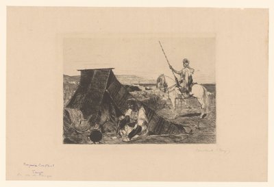 Maisema teltan ja ratsastajan kanssa Erilaisten taidegraafikkojen etsaukset vuodelta 1877 (sarjan nimi) L