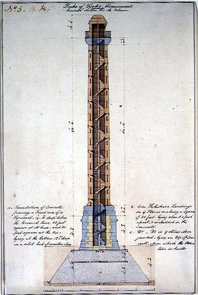 Poikkileikkaus Yorkin herttuan muistomerkistä, Carlton Gardens, Lontoo tekijältä Benjamin Dean Wyatt