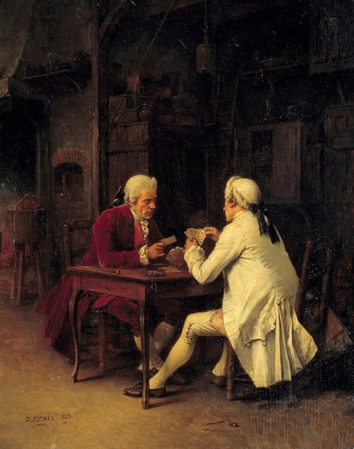 Eugene Fichelin (1826-1895) kortinsoittajien maalaus 1863 su. 0,27x0,22 m tekijältä Benjamin Eugene Fichel