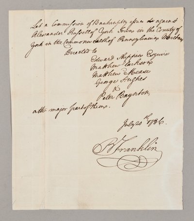 Konkurssitoimikunta, 20. heinäkuuta 1786 (kynä ja muste paperille) (katso myös 2561291-93) tekijältä Benjamin Franklin