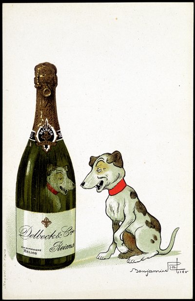 Pahvi samppanjalle "" Delbeck et Cie, Reims", kuvitus Benjamin Rabierin (1864-1939), sd. 1900-luvun alku. tekijältä Benjamin Rabier