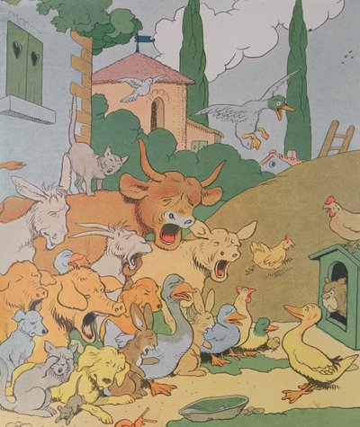 Kuvitus albumille "Gedeon, varkaiden päällikkö" (värikaiverrus) tekijältä Benjamin Rabier