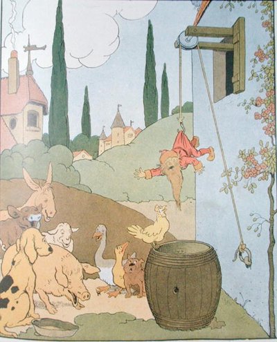 Kuvitus albumille "Gedeon, varkaiden päällikkö" (värikaiverrus) tekijältä Benjamin Rabier