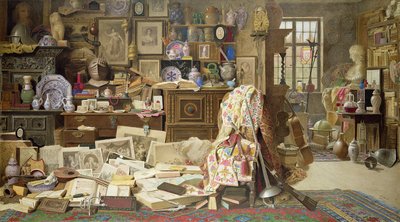 Panssari, tulosteet, kuvat, putket, Kiina (kaikki halkeilevat) vanhat rikkinäiset pöydät ja tuolit rikki selkä, 1882 (wc rungon värillä paperilla) tekijältä Benjamin Walter Spiers