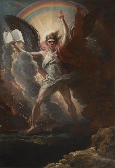 Mahtava enkeli seisoo maan ja meren päällä tekijältä Benjamin West