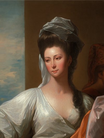Iisakin palvelija sitoo rannekorun Rebekan käsivarteen... tekijältä Benjamin West