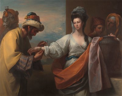 Rebecca vastaanottamassa rannekorun kaivolla tekijältä Benjamin West