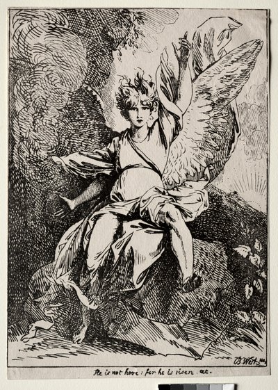 Polyautografian näytteet: Enkeli Kristuksen haudalla, 1801. tekijältä Benjamin West