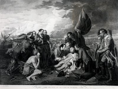 Kenraali Wolfen kuolema (1727-59) 1759, kaiverrus Augustin Legrand (kaiverrus) (bundw-kuva) (katso myös 105409, 124902 ja 153197) tekijältä Benjamin West