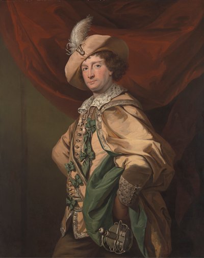 Henry Woodward Petruchion roolissa Catherine ja Petruchio -elokuvassa, Garrickin versio elokuvasta "The Taming of the Shrew" tekijältä Benjamin van der Gucht