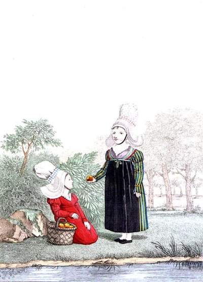 Lapsia Normandian Rouenin alueelta, 1800-luvun alku (värikaiverrus) tekijältä Benoit (after) Pecheux