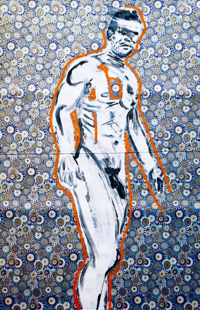 Masculin japonais 4, 2020 (akryyli seulapainetulle japanilaiselle paperille) tekijältä Benoit Erwann Boucherot