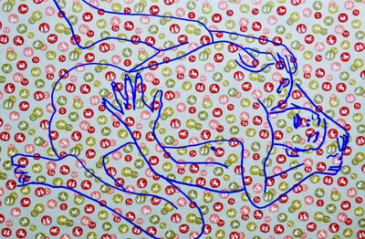 Masculin japonais 9, 2020 (akryyli seulapainetulle japanilaiselle paperille) tekijältä Benoit Erwann Boucherot