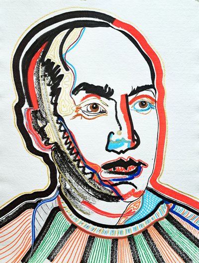 Surportrait : Isamu Noguchi 1, 2022 (akryyli paperille) tekijältä Benoit Erwann Boucherot