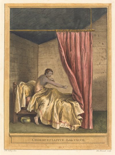 Mies ja kirppu (The Man with Fleas) tekijältä Benoît Louis Prévost after Jean Baptiste Oudry