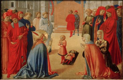 Pyhä Zenobius herättää kuolleen pojan henkiin. tekijältä Benozzo Gozzoli