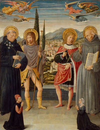 Pyhät Nikolaus Tolentinolainen, Roch, Sebastian ja Bernardino Sienasta..., 1481. tekijältä Benozzo Gozzoli
