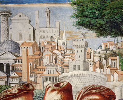 Rooman kaupungin arkkitehtuuri, yksityiskohta Pyhän Augustinuksen tarinoista tekijältä Benozzo di Lese di Sandro Gozzoli