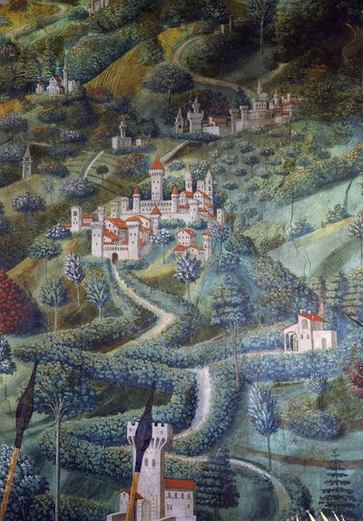 Linnat, maisemayksityiskohta Magi-kulkueesta tekijältä Benozzo di Lese di Sandro Gozzoli