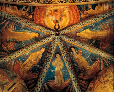 Italia, Montefalco, Pyhän Franciscuksen kirkon Apse-holvi Maalattu pyhimyksillä tekijältä Benozzo di Lese di Sandro Gozzoli
