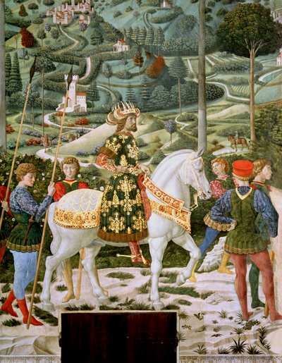 Johannes VII Palaeologus (1391-1448), Itä-Rooman keisari, yhtenä Kolmesta Kuninkaasta, yksityiskohta Journey of the Magi -syklistä kappelissa, n. 1460 tekijältä Benozzo di Lese di Sandro Gozzoli