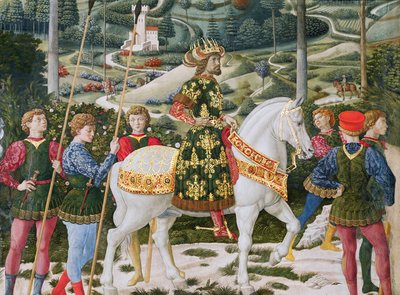Johannes VII Palaeologos 1391-1448, Itä-Rooman keisari, yhtenä kolmesta kuninkaasta, yksityiskohta kappelissa olevasta Magien matka -jaksosta, noin 1460, fresko, yksityiskohta kuvasta 70625. tekijältä Benozzo di Lese di Sandro Gozzoli
