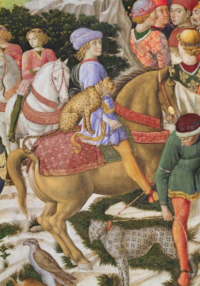 Giuliano deMedicin muotokuva 1453-78, yksityiskohta kappelin maagisten matkasta, n.1460, fresko 70601:n yksityiskohta tekijältä Benozzo di Lese di Sandro Gozzoli
