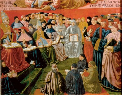 yksityiskohta Pyhän Tuomas Akvinolaisen voitosta tekijältä Benozzo di Lese di Sandro Gozzoli