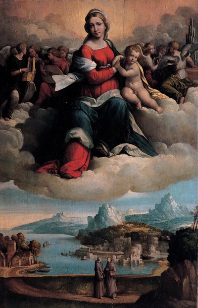 Madonna ja lapsi kunniassa pyhien Anthony Padovalaisen ja Franciscuksen kanssa, 1530 tekijältä Benvenuto Tisi da Garofalo