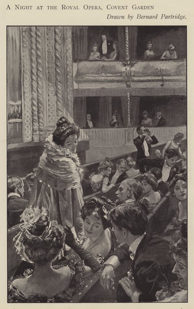 Yö Royal Operassa, Covent Gardenissa, Lontoossa (litho) tekijältä Bernard (after) Partridge