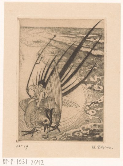 Figuuri istuu fasaanin päällä rannalla tekijältä Bernard Essers (signed by artist)