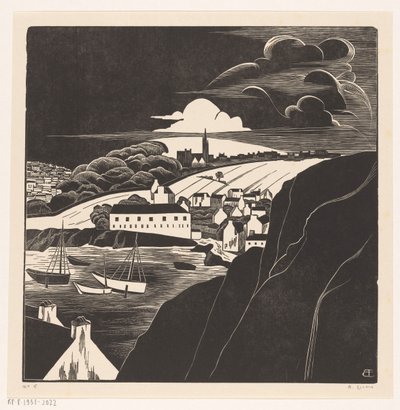 Satama laskuveden aikaan (alkuperäinen nimi esineessä) tekijältä Bernard Essers (signed by artist)