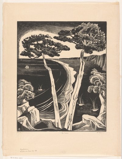 Pine trees (Breton Bay laskuveden aikaan) (alkuperäinen nimi esineessä) tekijältä Bernard Essers (signed by artist)