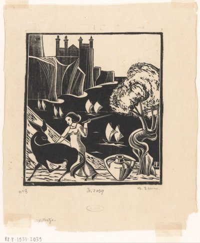 Nainen ajamassa aasia tekijältä Bernard Essers (signed by artist)