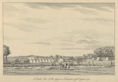 Eteläinen näkymä leiristä Hampton Court Greenissä 1731, 1731-33 (kynä ja musta muste ja pesu paperille) tekijältä Bernard III Lens