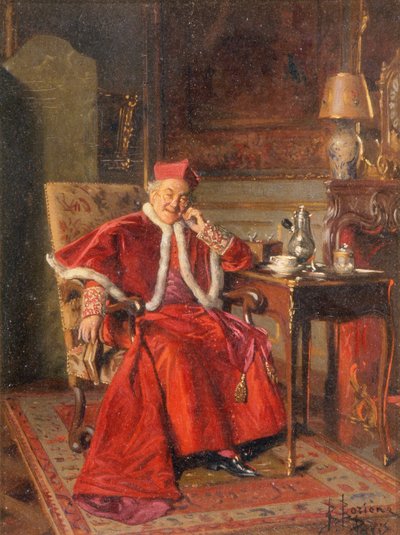 Kardinaali kahvilla, noin 1895 (öljy kartongille) tekijältä Bernard Louis Borione