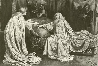 Cordelia neiti Ellen Terry, kuningas Lear herra Henry Irving (syväpaino). tekijältä Bernard Partridge