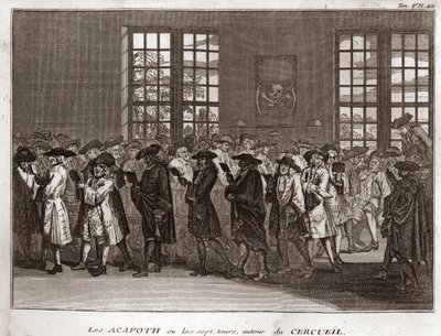 Juutalaisten surilaisten seurakunta suorittamassa "" Acafothia" hautajaisissa Kaiverrus aiheesta "" Kuvitus maailman kaikkien kansojen uskonnollisista seremonioista ja tavoista" Bernard Picart (1723-1743) 1819 Yksityinen kokoelma tekijältä Bernard Picart